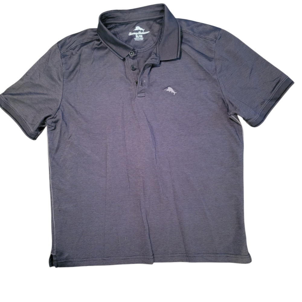 Tommy Bahama Mens Polo Shirt Gray Stripe Short Sleeve Marlin Size XL
